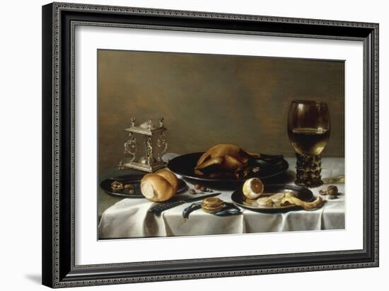 A Banketje Still Life with a Roemer, a Mounted Salt-Cellar, Pewter Plates with a Roast Chicken?-Pieter Claesz-Framed Giclee Print