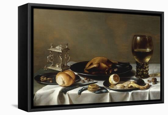 A Banketje Still Life with a Roemer, a Mounted Salt-Cellar, Pewter Plates with a Roast Chicken?-Pieter Claesz-Framed Premier Image Canvas