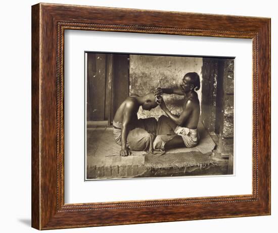 A Barber at Work in Ceylon (Sri Lanka)-null-Framed Photographic Print