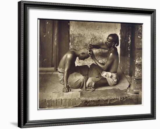 A Barber at Work in Ceylon (Sri Lanka)-null-Framed Photographic Print