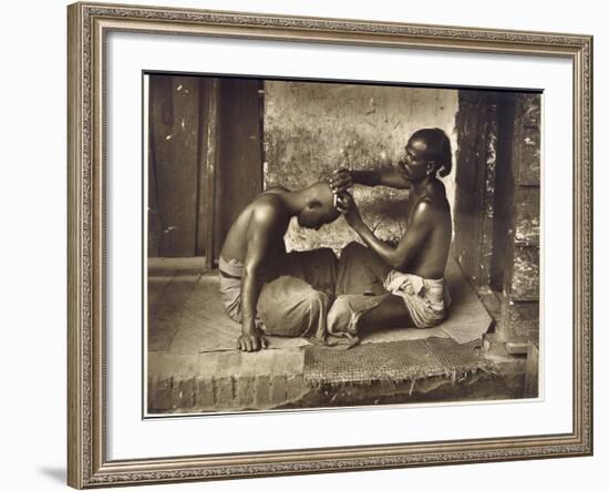 A Barber at Work in Ceylon (Sri Lanka)-null-Framed Photographic Print