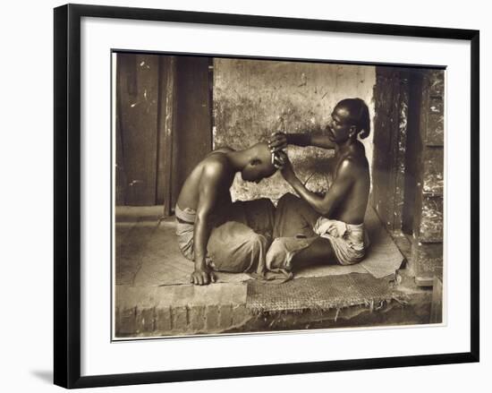 A Barber at Work in Ceylon (Sri Lanka)--Framed Photographic Print