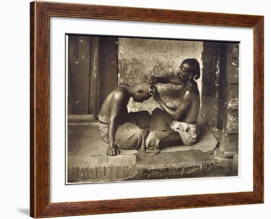 A Barber at Work in Ceylon (Sri Lanka)-null-Framed Photographic Print