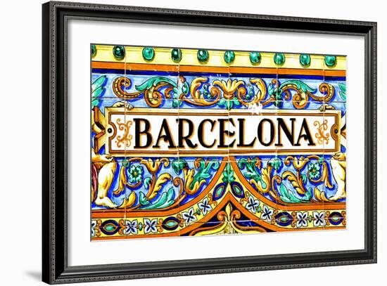 A Barcelona Sign Over A Mosaic Wall-nito-Framed Art Print