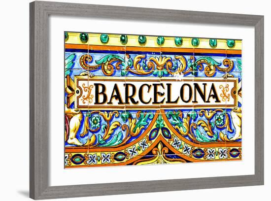 A Barcelona Sign Over A Mosaic Wall-nito-Framed Art Print