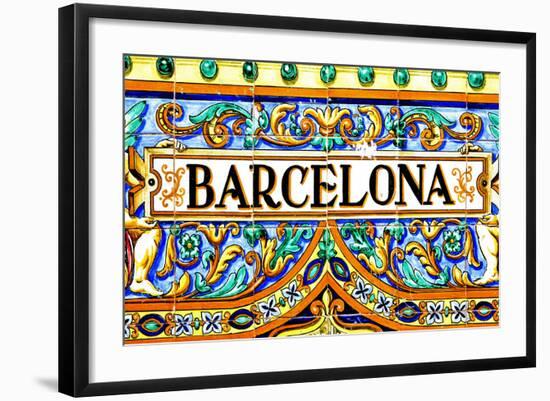 A Barcelona Sign Over A Mosaic Wall-nito-Framed Art Print