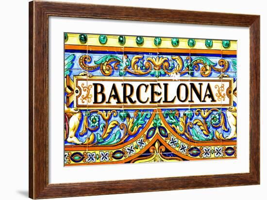 A Barcelona Sign Over A Mosaic Wall-nito-Framed Art Print