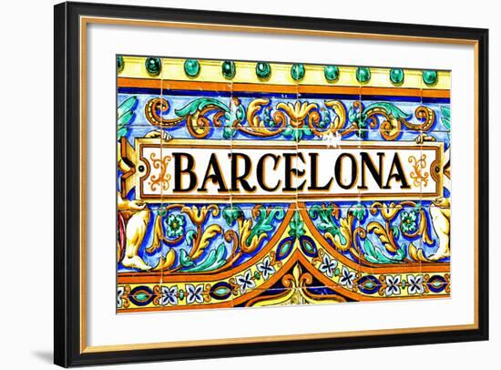 A Barcelona Sign Over A Mosaic Wall-nito-Framed Art Print