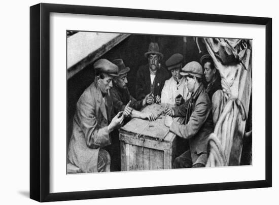 A Bargee and His Mates Play Dominoes in the Hold of a Canal Boat, 1926-1927-null-Framed Giclee Print