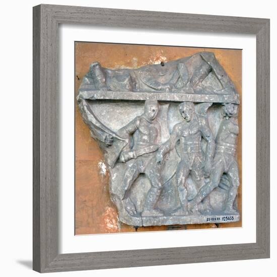 A Bas-Relief of a Fight Between Secutor and Retiarius, 3rd Century, Rome-null-Framed Photographic Print