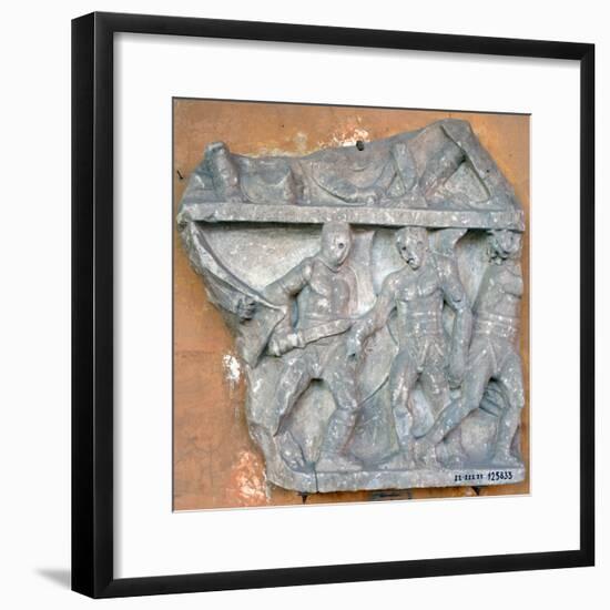 A Bas-Relief of a Fight Between Secutor and Retiarius, 3rd Century, Rome-null-Framed Photographic Print