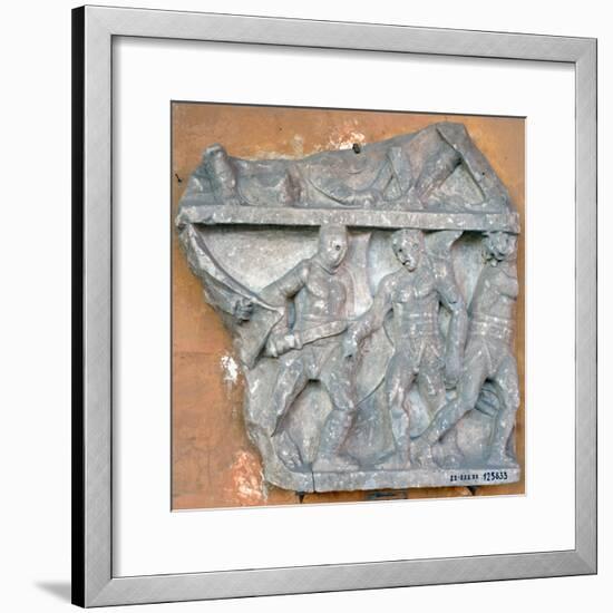 A Bas-Relief of a Fight Between Secutor and Retiarius, 3rd Century, Rome-null-Framed Photographic Print