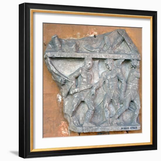 A Bas-Relief of a Fight Between Secutor and Retiarius, 3rd Century, Rome-null-Framed Photographic Print