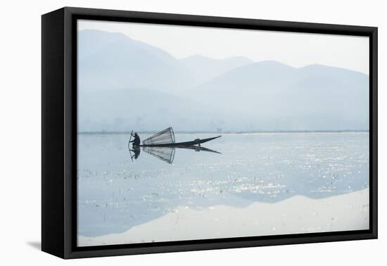 A Basket Fisherman on Inle Lake Scans the Still and Shallow Water for Signs of Life, Shan State-Alex Treadway-Framed Premier Image Canvas