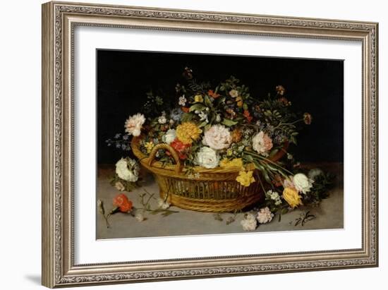 A Basket of Flowers, C.1625 (Oil on Wood)-Jan the Younger Brueghel-Framed Giclee Print