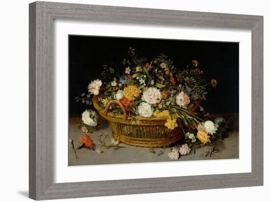 A Basket of Flowers, C.1625 (Oil on Wood)-Jan the Younger Brueghel-Framed Giclee Print