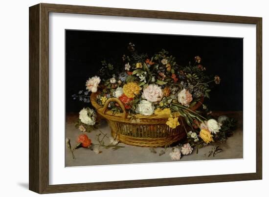 A Basket of Flowers, C.1625 (Oil on Wood)-Jan the Younger Brueghel-Framed Giclee Print