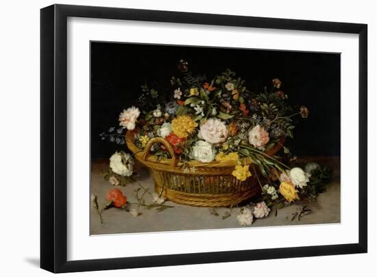 A Basket of Flowers, C.1625 (Oil on Wood)-Jan the Younger Brueghel-Framed Giclee Print