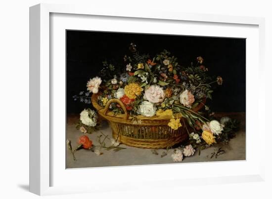 A Basket of Flowers, C.1625 (Oil on Wood)-Jan the Younger Brueghel-Framed Giclee Print