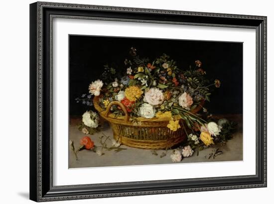 A Basket of Flowers, C.1625 (Oil on Wood)-Jan the Younger Brueghel-Framed Giclee Print