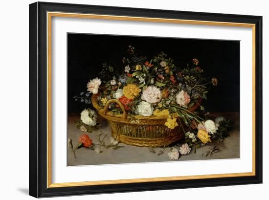 A Basket of Flowers, C.1625 (Oil on Wood)-Jan the Younger Brueghel-Framed Giclee Print