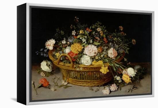 A Basket of Flowers, C.1625 (Oil on Wood)-Jan the Younger Brueghel-Framed Premier Image Canvas