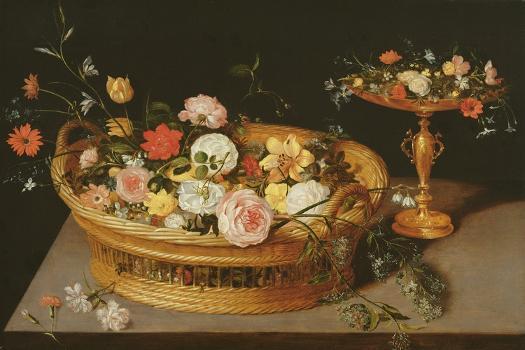 A Basket of Flowers with a Silver Gilt Tazza (Oil on Panel)' Giclee Print -  Jan the Elder (after) Brueghel