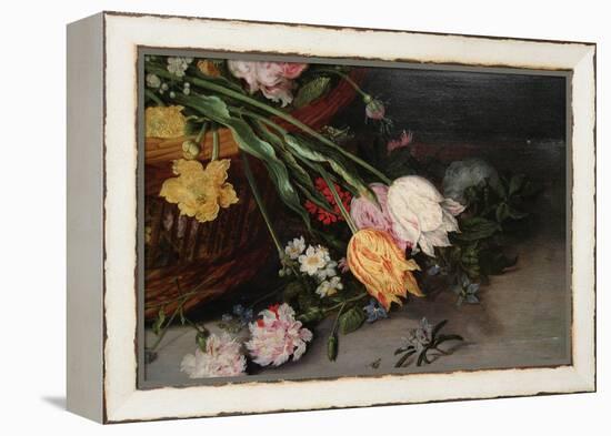 A Basket of Flowers-Jan Brueghel the Younger-Framed Stretched Canvas