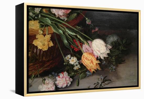 A Basket of Flowers-Jan Brueghel the Younger-Framed Stretched Canvas