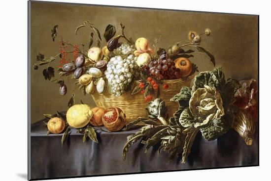 A Basket of Fruit on a Draped Table. About 1635-Adriaen van Utrecht-Mounted Giclee Print