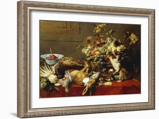 A Basket of Fruit on a Draped Table with Dead Game and a Monkey-Frans Snyders-Framed Giclee Print