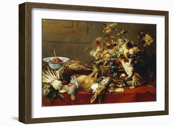 A Basket of Fruit on a Draped Table with Dead Game and a Monkey-Frans Snyders-Framed Giclee Print