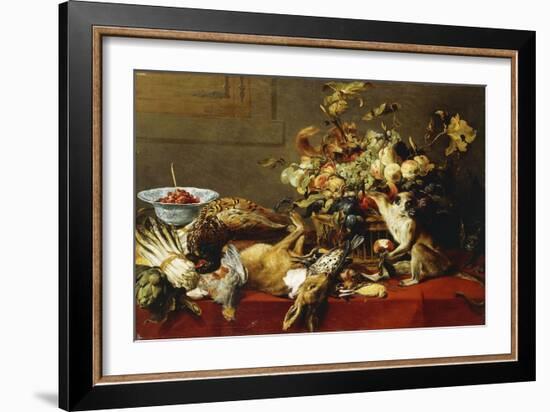 A Basket of Fruit on a Draped Table with Dead Game and a Monkey-Frans Snyders-Framed Giclee Print