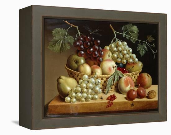 A Basket of Grapes, Apples, Peaches and other Fruit on a Ledge-null-Framed Premier Image Canvas