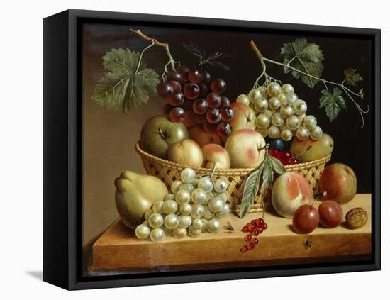 A Basket of Grapes, Apples, Peaches and other Fruit on a Ledge-null-Framed Premier Image Canvas