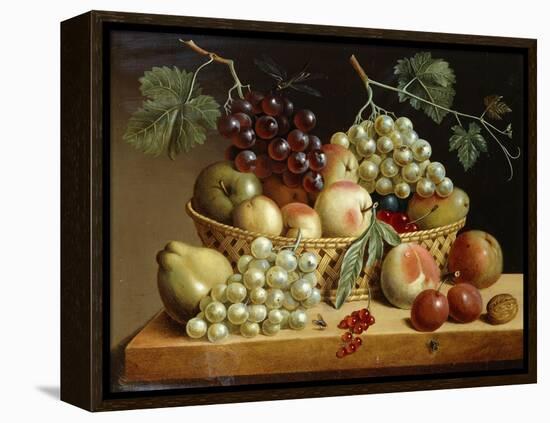 A Basket of Grapes, Apples, Peaches and other Fruit on a Ledge-null-Framed Premier Image Canvas