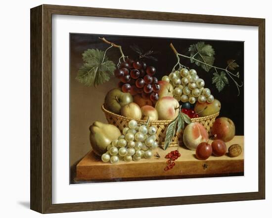A Basket of Grapes, Apples, Peaches and other Fruit on a Ledge-null-Framed Giclee Print