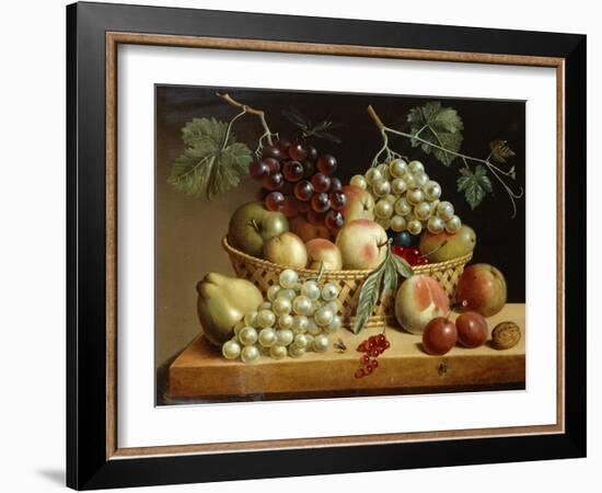 A Basket of Grapes, Apples, Peaches and other Fruit on a Ledge-null-Framed Giclee Print