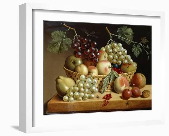 A Basket of Grapes, Apples, Peaches and other Fruit on a Ledge-null-Framed Giclee Print