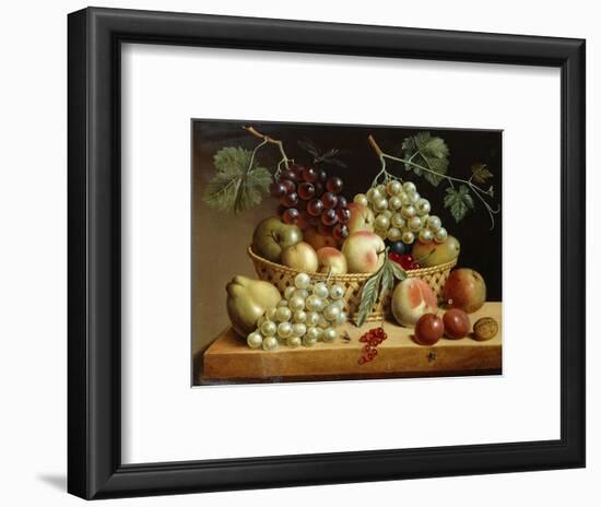 A Basket of Grapes, Apples, Peaches and other Fruit on a Ledge-null-Framed Premium Giclee Print