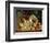 A Basket of Grapes, Apples, Peaches and other Fruit on a Ledge-null-Framed Premium Giclee Print