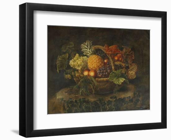 A Basket of Grapes, Peaches and a Pineapple on a Rock in a Landscape-Alfrida Vilhelmine Ludovica Baadsgaard-Framed Giclee Print