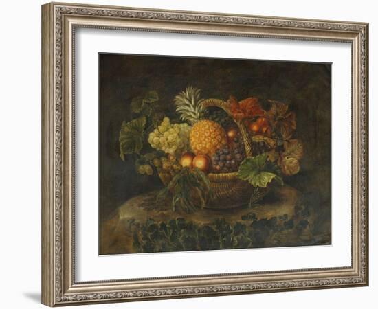 A Basket of Grapes, Peaches and a Pineapple on a Rock in a Landscape-Alfrida Vilhelmine Ludovica Baadsgaard-Framed Giclee Print