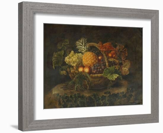 A Basket of Grapes, Peaches and a Pineapple on a Rock in a Landscape-Alfrida Vilhelmine Ludovica Baadsgaard-Framed Giclee Print