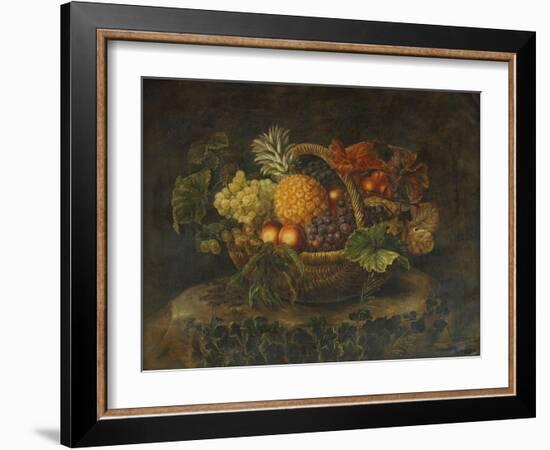 A Basket of Grapes, Peaches and a Pineapple on a Rock in a Landscape-Alfrida Vilhelmine Ludovica Baadsgaard-Framed Giclee Print
