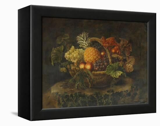 A Basket of Grapes, Peaches and a Pineapple on a Rock in a Landscape-Alfrida Vilhelmine Ludovica Baadsgaard-Framed Premier Image Canvas