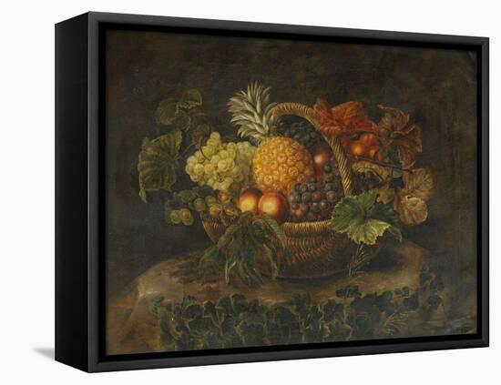A Basket of Grapes, Peaches and a Pineapple on a Rock in a Landscape-Alfrida Vilhelmine Ludovica Baadsgaard-Framed Premier Image Canvas