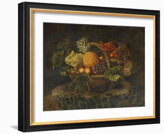 A Basket of Grapes, Peaches and a Pineapple on a Rock in a Landscape-Alfrida Vilhelmine Ludovica Baadsgaard-Framed Giclee Print