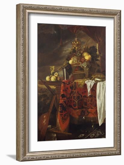 A Basket of Mixed Fruit with Gilt Cup, Silver Chalice, Nautilus, Glass and Peaches on a Plate-Jan Davidsz. de Heem-Framed Giclee Print