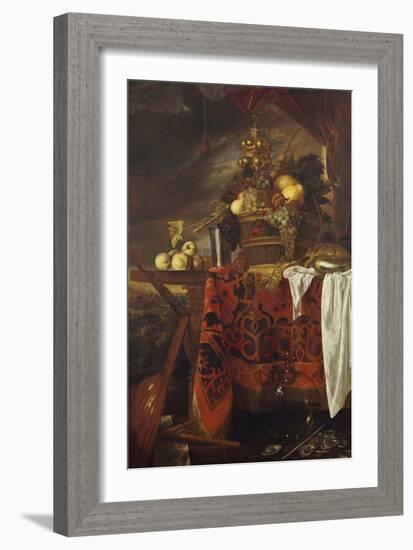 A Basket of Mixed Fruit with Gilt Cup, Silver Chalice, Nautilus, Glass and Peaches on a Plate-Jan Davidsz. de Heem-Framed Giclee Print